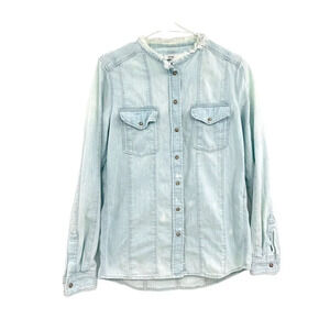 CLOSED Women's Shirt Size XS Distressed Chambray Blue Denim Pearl Snap Italy
